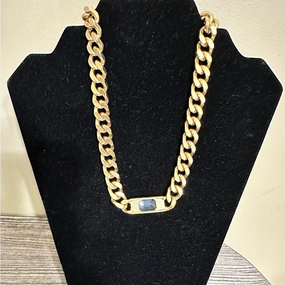 Swarovski Blue &  Baguettes Cuban Link Chain Choker-1980’s - Picture 4 of 11